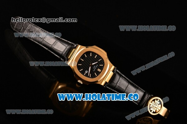 Patek Philippe Nautilus Asia Automatic Yellow Gold Case with Black Dial and White Sitck Markers - Click Image to Close